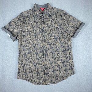 GUESS Men's Hawaiian Shirt Short Sleeves Button-Up Floral Print Small Black Gold